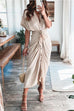 Karleedress Solid Tie Knot Waist Button Down Ruched Dress