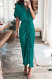 Karleedress Solid Tie Knot Waist Button Down Ruched Dress