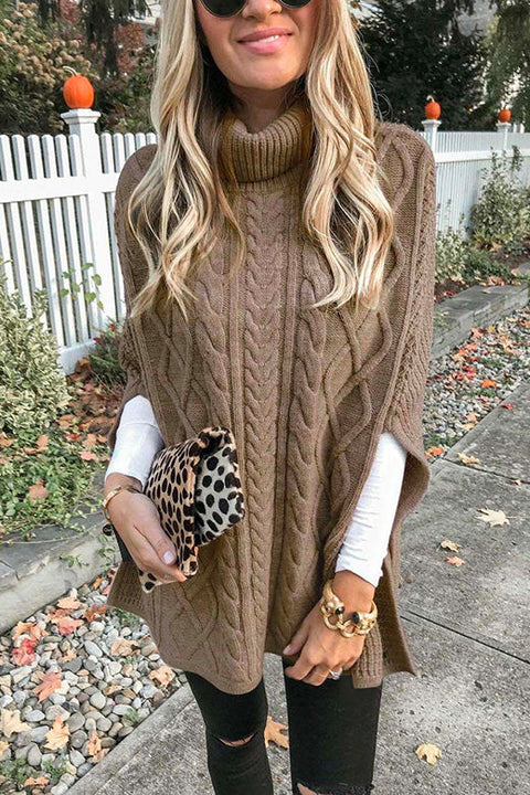 Karleedress Turtleneck Cable Knit Cloak Sweater