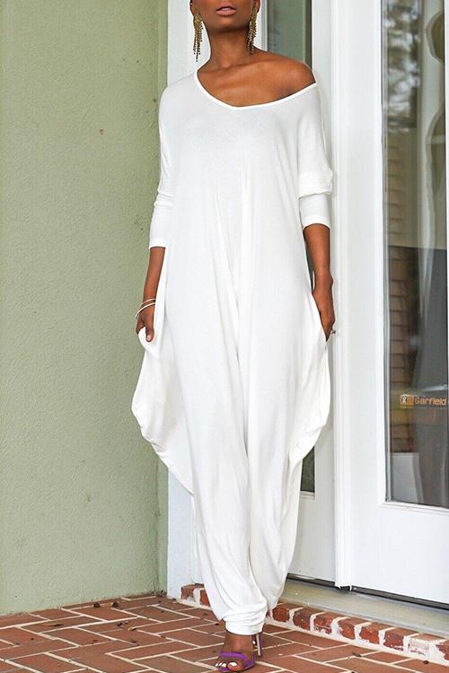 Karleedress Solid Long Sleeve Baggy Drape Jumpsuit