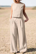 Karleedress Crewneck Sleeveless Top and Stright Leg Pants Solid Set