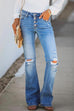 Karleedress Buttons Ripped Bell Bottom Jeans