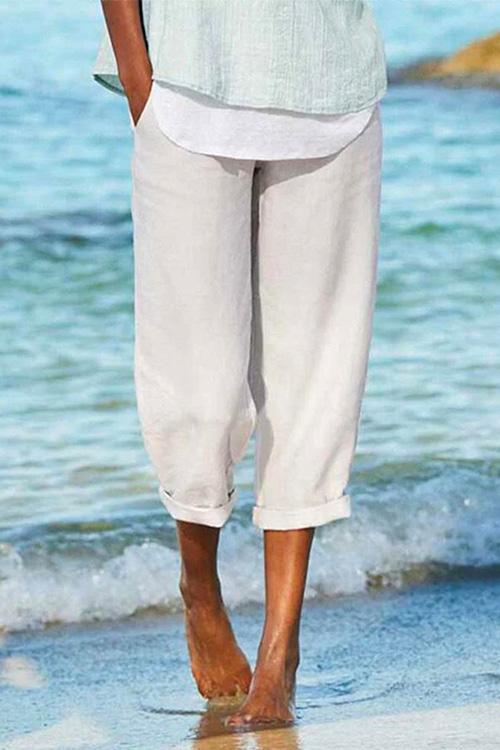 Karleedress Wide Leg Relaxed Cotton Linen Crop Pants