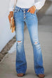 Karleedress Buttons Ripped Bell Bottom Jeans