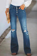 Karleedress Buttons Ripped Bell Bottom Jeans