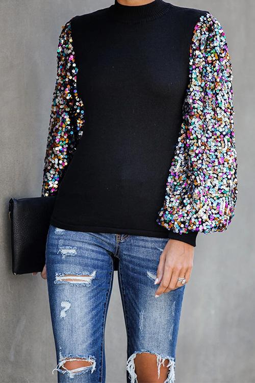 Karleedress Sequin Lantern Sleeve Sparkle Blouses