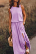 Karleedress Elastic Waist Split Solid Maxi Tank Dress