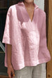 Karleedress Oversized Lapel V Neck Half Sleeve Cotton Linen Shirt