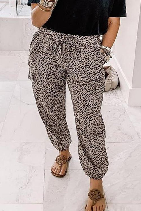 Karleedress Leopard Tie Knot Casual Pants with Pockets