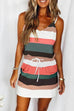 Karleedress Drawstring Waist Tie Shoulder Stripes Color Block Cami Dress
