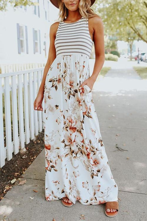 Karleedress Stripes Splice Floral Tank Maxi Dress