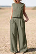 Karleedress Crewneck Sleeveless Top and Stright Leg Pants Solid Set